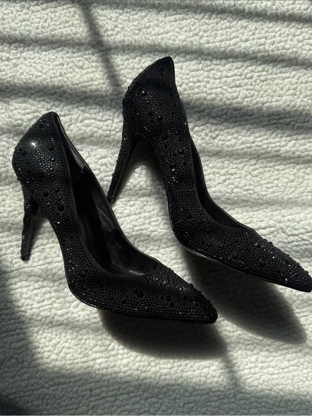 Charles David Black Crystal-Embellished Pointed Toe Stilettos